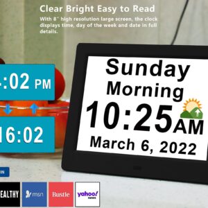 Véfaîî 2024 New, Digital Clock 2.0 with 30 Alarms, Auto DST, DIY Custom Reminders, Sun Moon Icon & AM/PM, Auto Brightness, Memory Function, Easy to Read, 8" Large Display