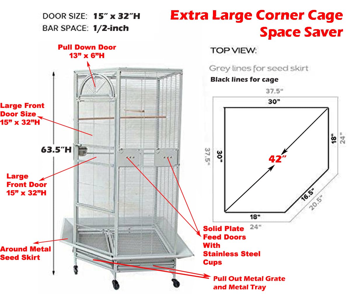 Extra Large Corner Flight Bird Rolling Cage for Cockatiel Aviary Canary Parakeet Budgies Parrot with Metal Seed Skirts