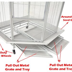 Extra Large Corner Flight Bird Rolling Cage for Cockatiel Aviary Canary Parakeet Budgies Parrot with Metal Seed Skirts