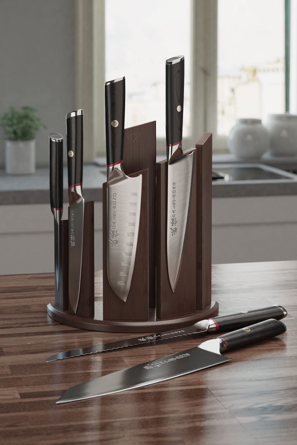 DALSTRONG Knife Block Set - 6-Piece - Magnetic Knife Stand - Phantom Series - Japanese High-Carbon AUS8 Steel - Knife Kitchen Set - Pakkawood Handle