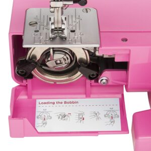 Janome Pink Sorbet Easy-to-Use Sewing Machine with Interior Metal Frame, Bobbin Diagram, Tutorial Videos, Made with Beginners in Mind!