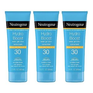 Neutrogena Hydro Boost Water Gel Sunscreen Lotion with Broad Spectrum SPF 30, Water-Resistant Hydrating Body Sunscreen, Non-Greasy & Moisturizing, Hyaluronic Acid, Travel Size, 3 fl. Oz