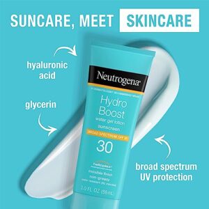 Neutrogena Hydro Boost Water Gel Sunscreen Lotion with Broad Spectrum SPF 30, Water-Resistant Hydrating Body Sunscreen, Non-Greasy & Moisturizing, Hyaluronic Acid, Travel Size, 3 fl. Oz