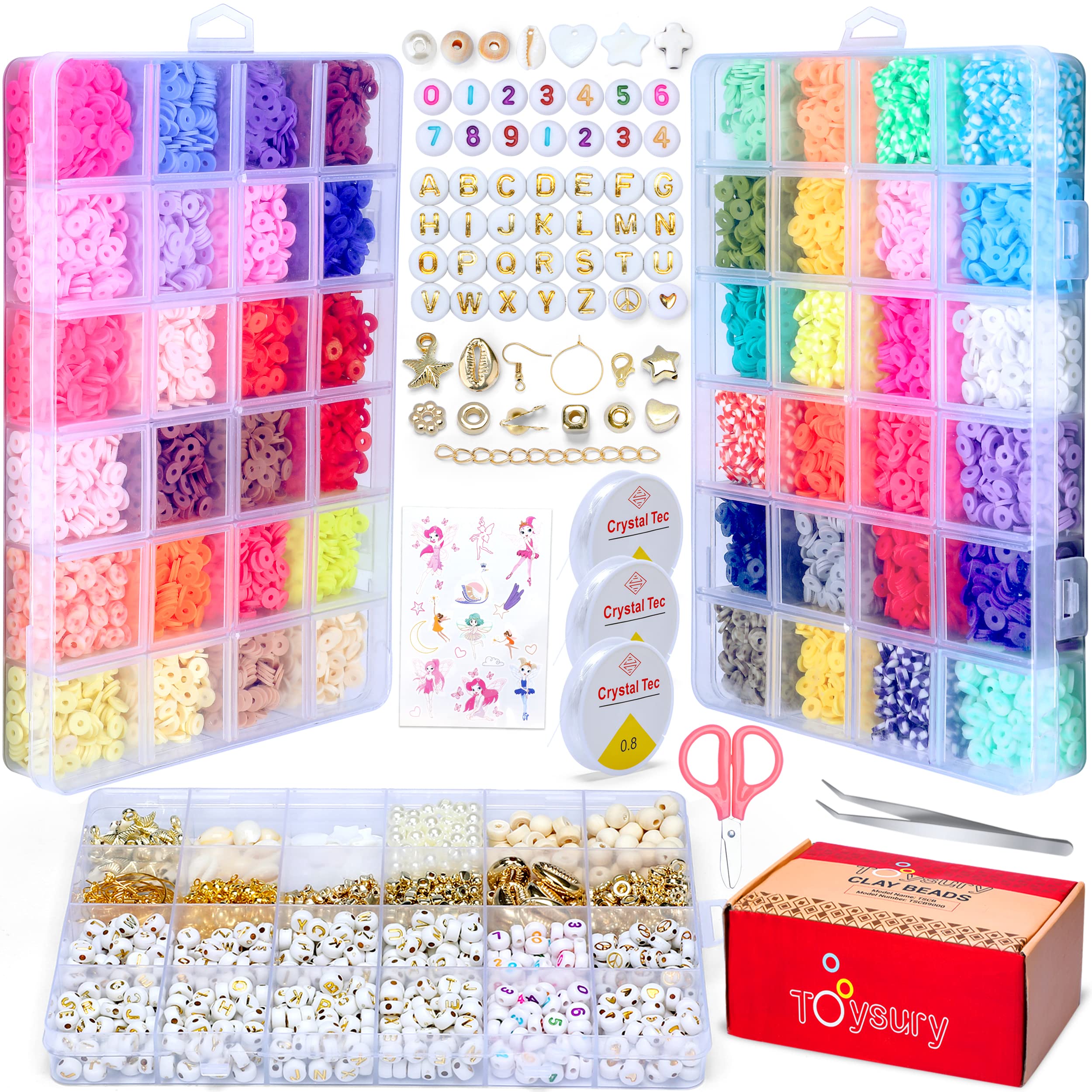 TOYSURY 10800 Pcs Clay Bead Bracelet Kit 48 Color Round Flat Clay Beads for Jewelry Bracelet Making Kit Beads Set Heishi Beads DIY Arts and Crafts Gifts for Girls