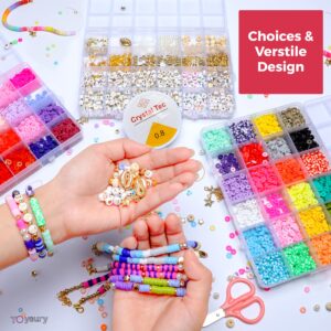 TOYSURY 10800 Pcs Clay Bead Bracelet Kit 48 Color Round Flat Clay Beads for Jewelry Bracelet Making Kit Beads Set Heishi Beads DIY Arts and Crafts Gifts for Girls