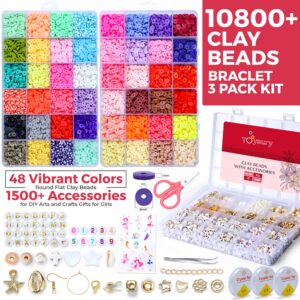 TOYSURY 10800 Pcs Clay Bead Bracelet Kit 48 Color Round Flat Clay Beads for Jewelry Bracelet Making Kit Beads Set Heishi Beads DIY Arts and Crafts Gifts for Girls