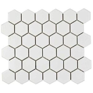 white 2" hexagon porcelain mosaic floor and wall backsplash kitchen bath