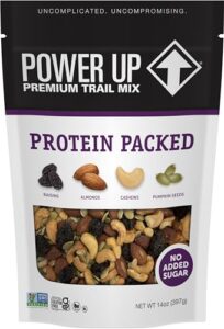 power up premium trail mix - protein packed 14oz, no added sugar, made without peanuts, gluten free, vegan, non-gmo