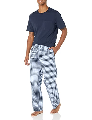 Amazon Essentials Men's Straight-Fit Woven Pajama Pant, Light Blue White Plaid, Medium