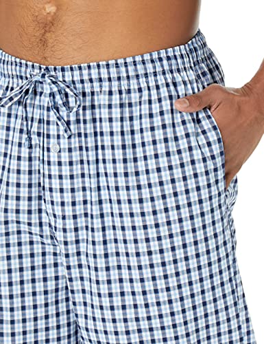 Amazon Essentials Men's Straight-Fit Woven Pajama Pant, Light Blue White Plaid, Medium