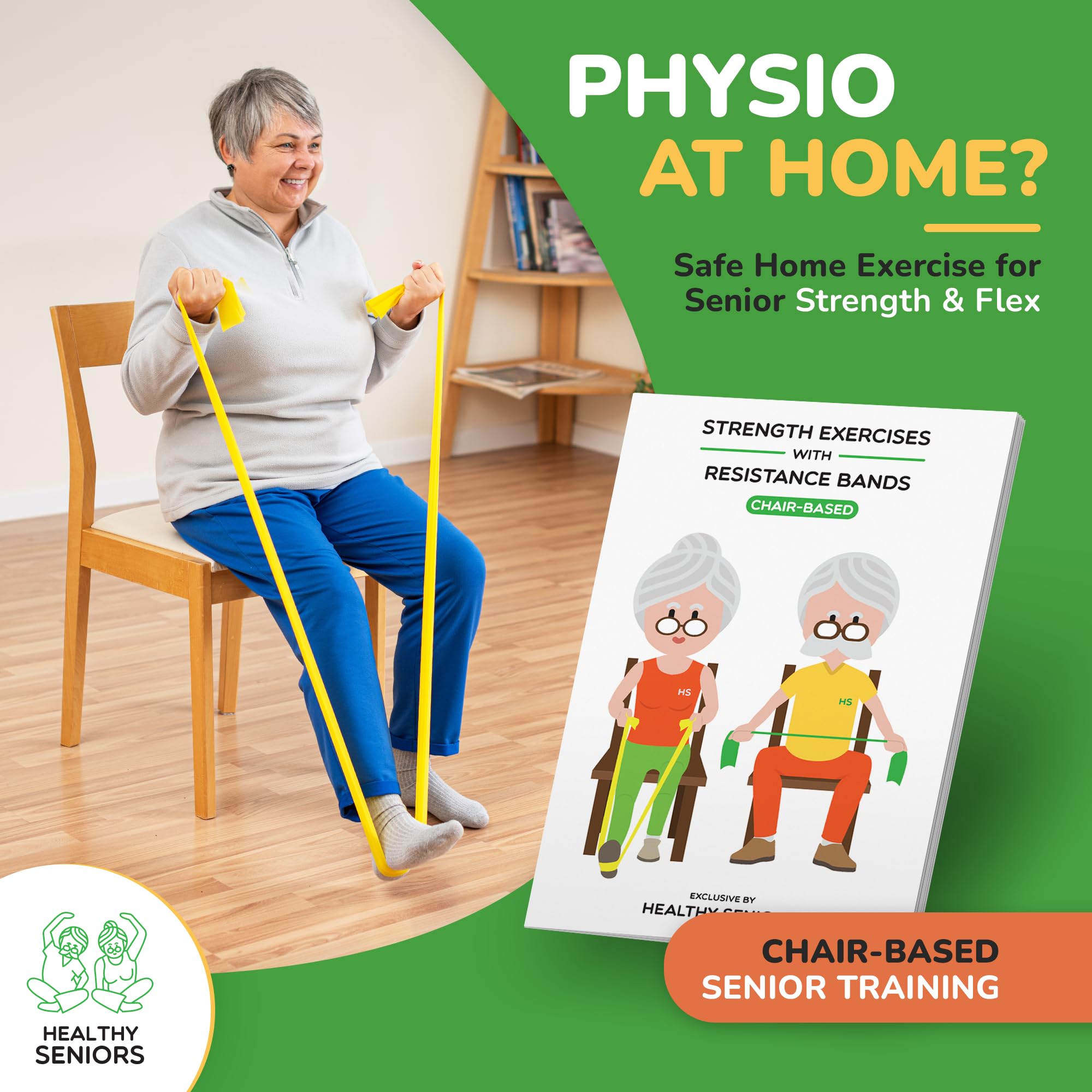 Healthy Seniors Chair Exercises for Seniors - Two Resistance Bands, Handles, and Printed Exercise Guide. Adjustable Fitness Equipment for Seniors, Elderly Home. Occupational & Physical Therapy Aids