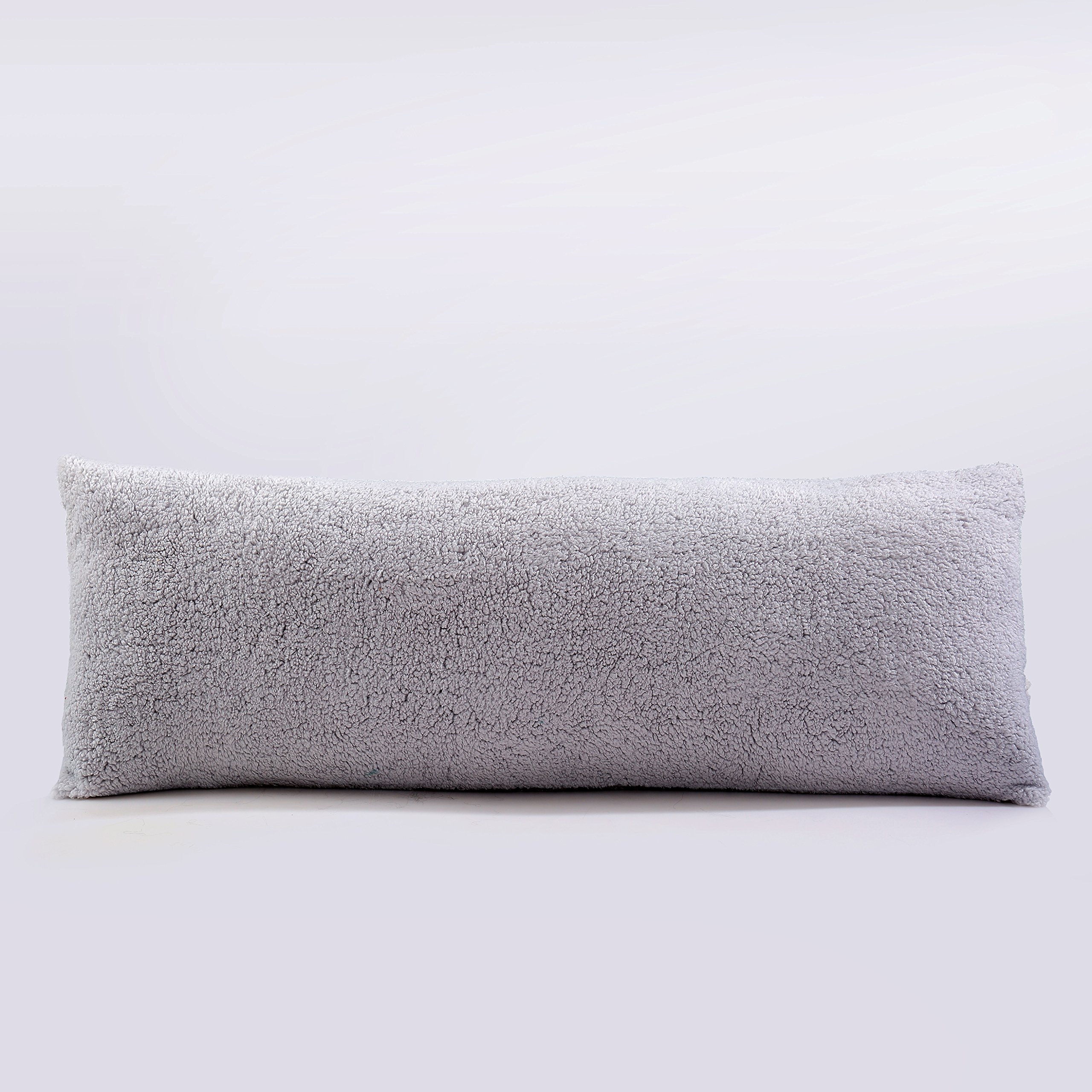 Reafort Ultra Soft Sherpa Body Pillow Cover/Case with Zipper Closure 21"x54" (21"x54" Body Pillow Cover, Silver Grey)