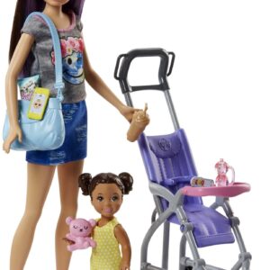 Barbie Skipper Babysitters Inc 2 Dolls & Accessories, Set with Brunette Skipper Doll, Small Doll & Bouncy Stroller (Amazon Exclusive)