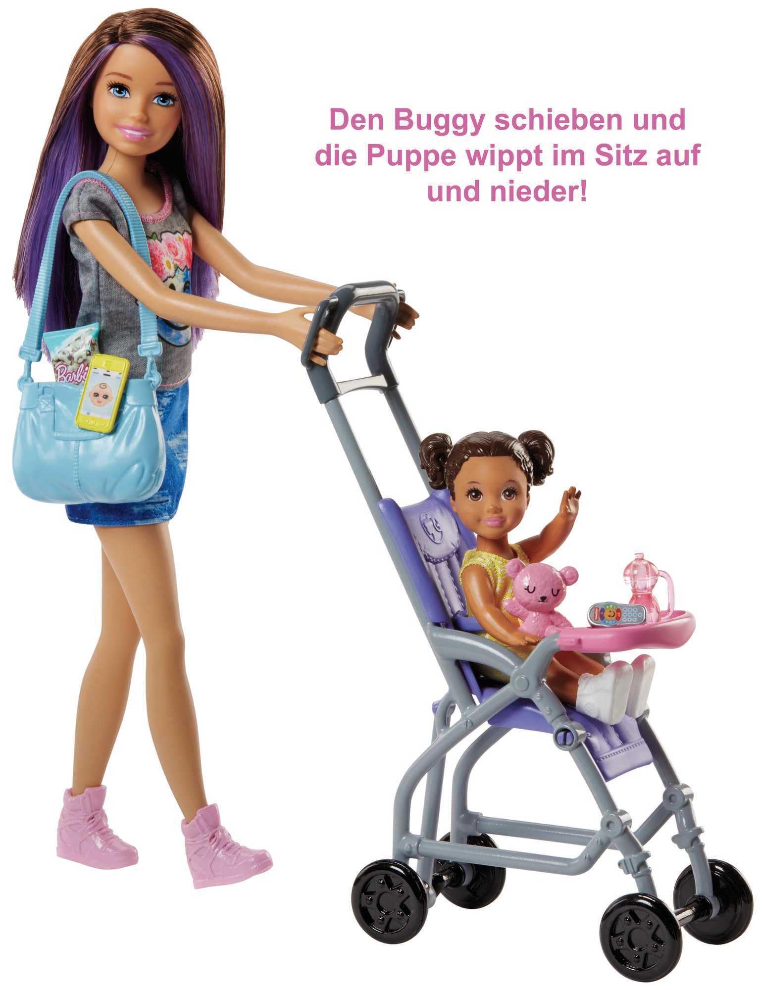 Barbie Skipper Babysitters Inc 2 Dolls & Accessories, Set with Brunette Skipper Doll, Small Doll & Bouncy Stroller (Amazon Exclusive)