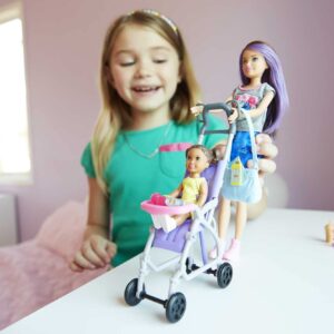 Barbie Skipper Babysitters Inc 2 Dolls & Accessories, Set with Brunette Skipper Doll, Small Doll & Bouncy Stroller (Amazon Exclusive)