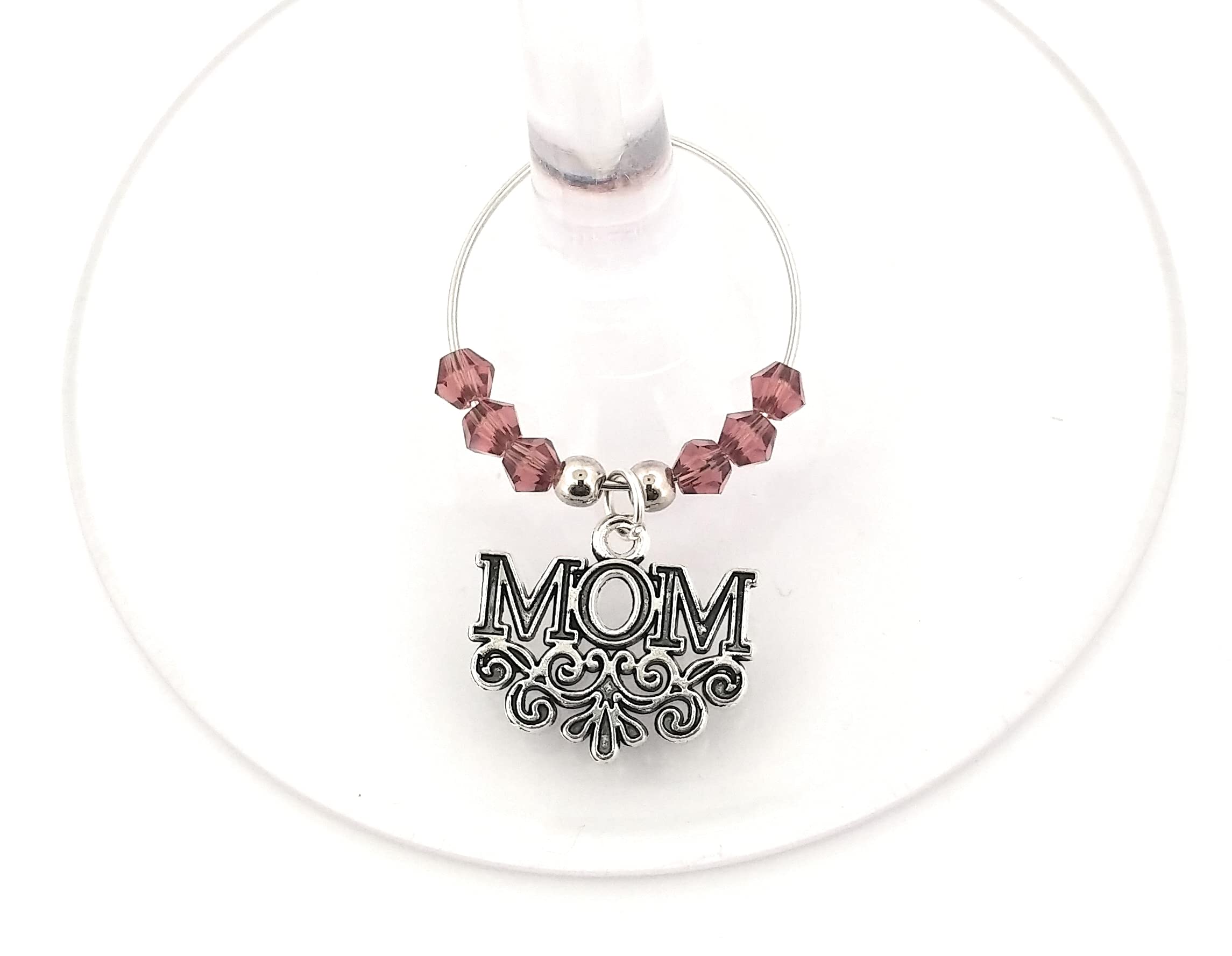 Mom Wine Charm, Mother's Day Gift For Mom, Unique Gift For Mom, Glass Tag Identifier, Wine Charm Gift For Mom For All Occasions - Choose Your Bead Color - sold individually