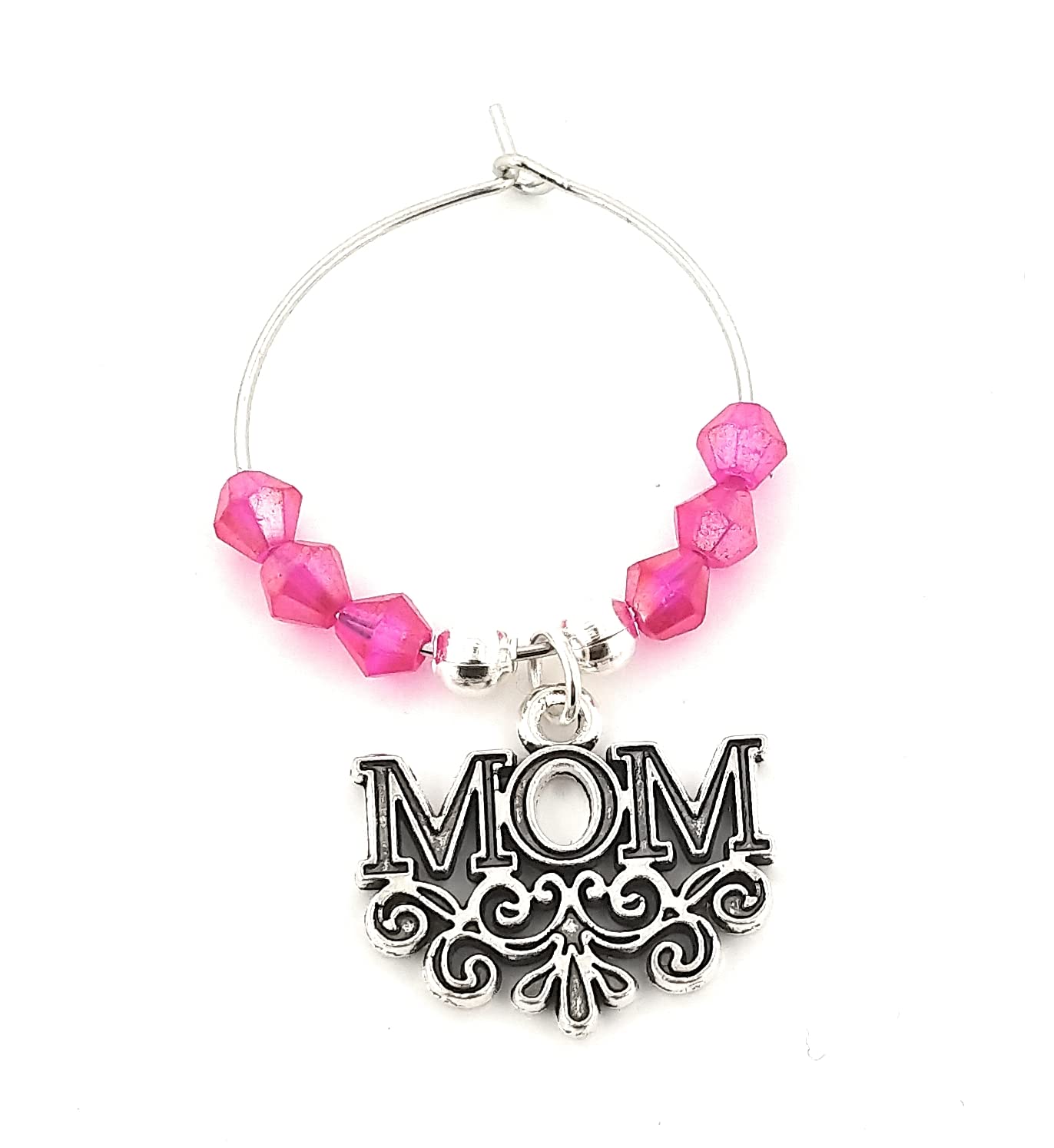 Mom Wine Charm, Mother's Day Gift For Mom, Unique Gift For Mom, Glass Tag Identifier, Wine Charm Gift For Mom For All Occasions - Choose Your Bead Color - sold individually