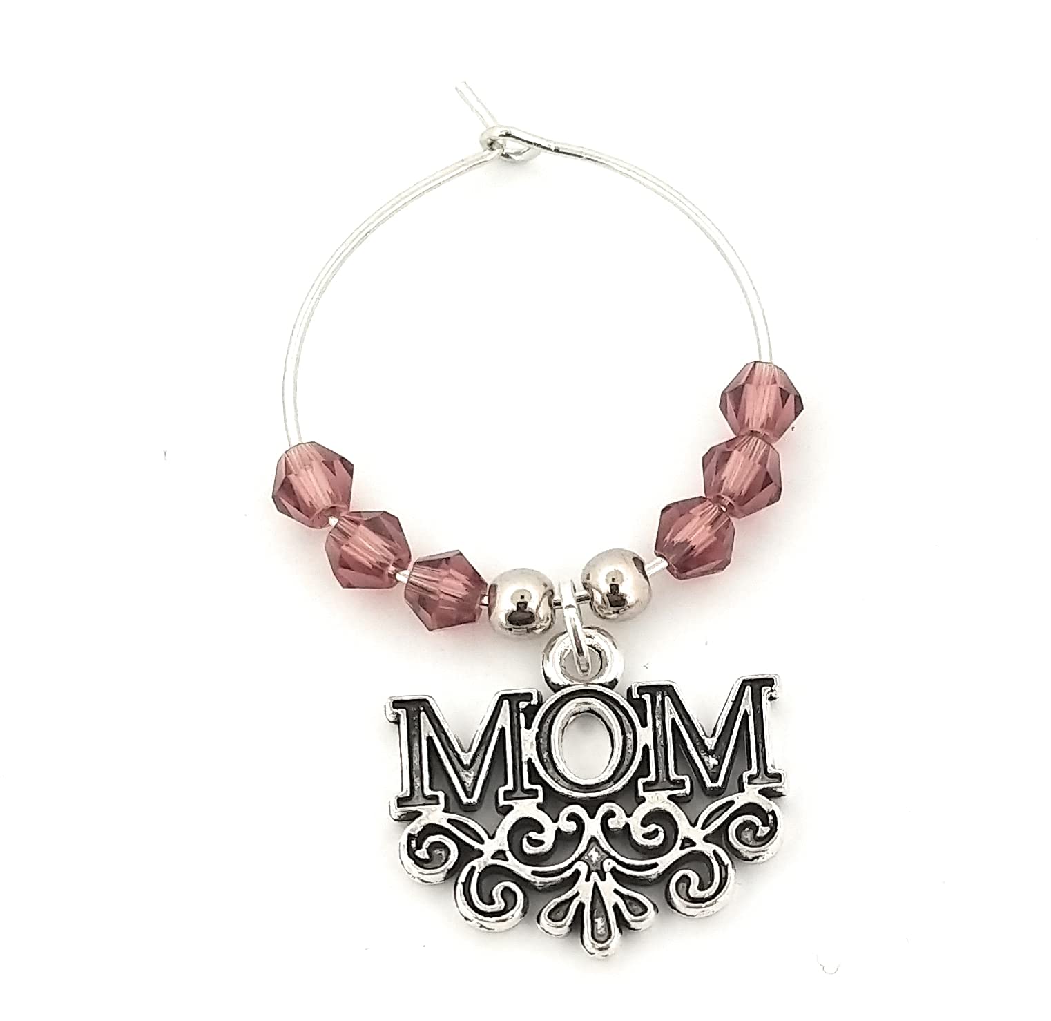 Mom Wine Charm, Mother's Day Gift For Mom, Unique Gift For Mom, Glass Tag Identifier, Wine Charm Gift For Mom For All Occasions - Choose Your Bead Color - sold individually