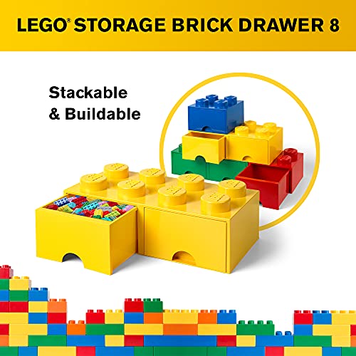 LEGO Brick Drawer, 8 Knobs, 2 Drawers, Stackable Storage Box, Bright Yellow