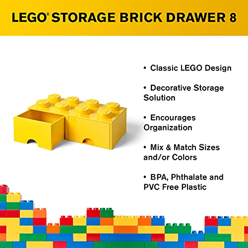 LEGO Brick Drawer, 8 Knobs, 2 Drawers, Stackable Storage Box, Bright Yellow