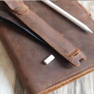 First Gen Apple Pencil Holder with USB Adapter Pocket - Elastic Detachable Pouch for Apple Pencil, for iPad mini 5 / Pro 9.7/10.5/12.9 Inch - 603B - Distressed Brown