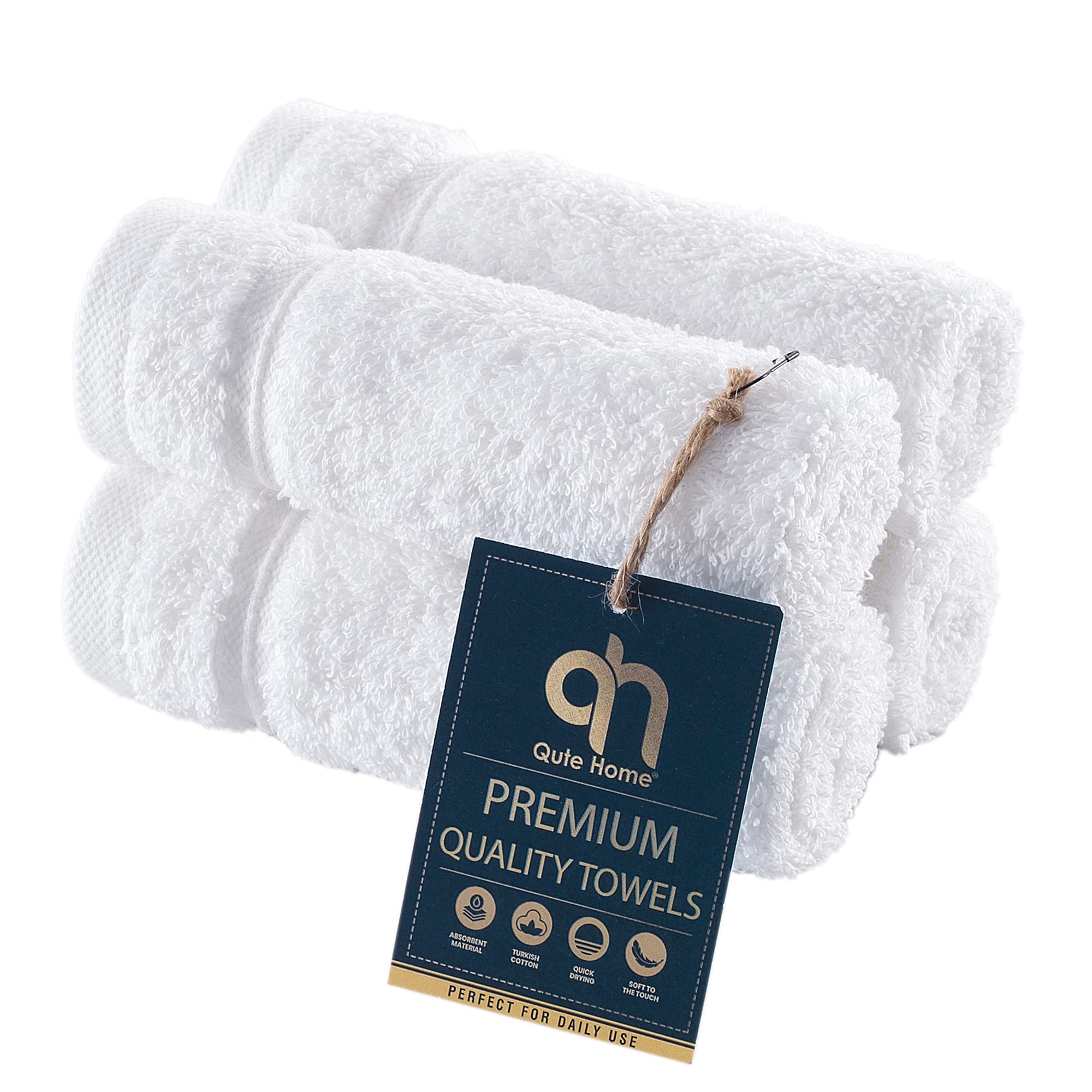 Qute Home 4-Piece Washcloths Towels Set, 100% Turkish Cotton Premium Quality Towels for Bathroom, Quick Dry Soft and Absorbent Turkish Towel, Set includes 4 Wash Cloths (White)