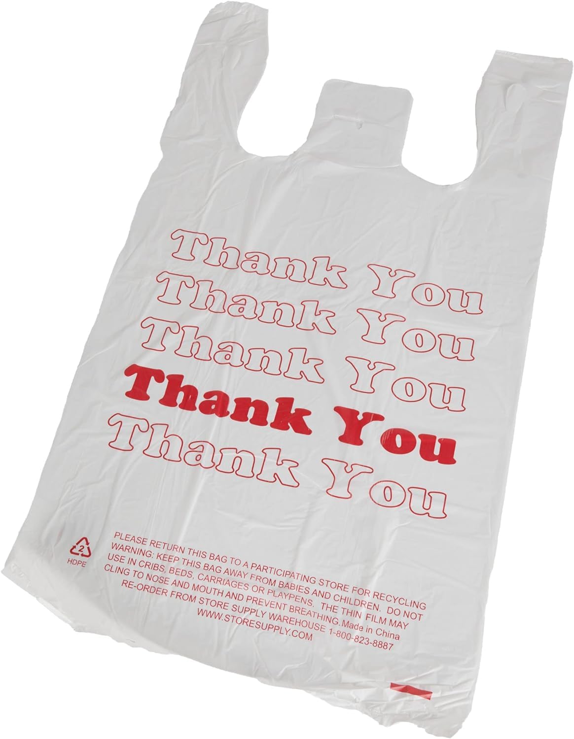 SSWBasics White Thank You Bags Case of 1000-11 ½” x 6" x 21" - Thickness .48mil HDPE- Standard Supermarket Size, Perfect for Grocery, Retail, Convenience Stores, Take-Out and Home Use