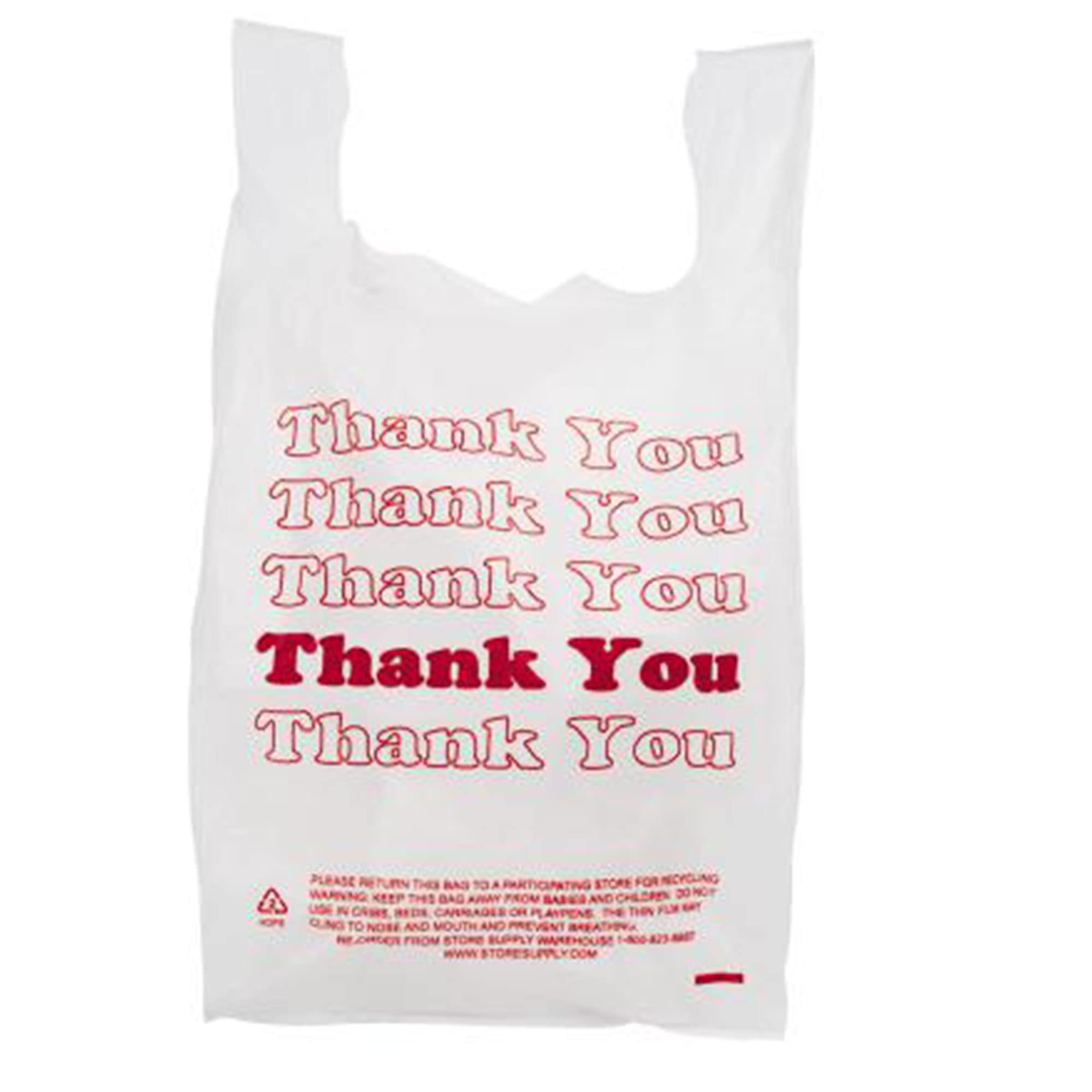 SSWBasics White Thank You Bags Case of 1000-11 ½” x 6" x 21" - Thickness .48mil HDPE- Standard Supermarket Size, Perfect for Grocery, Retail, Convenience Stores, Take-Out and Home Use