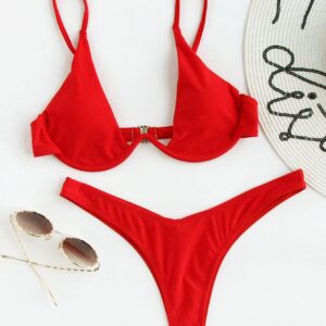 Verdusa Women's Sexy Triangle Bathing Two Pieces Swimsuit Bikini Set Red M