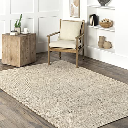 nuLOOM 5x8 Elfriede Jute & Cotton Hand Woven Area Rug, Natural, Solid Rustic Farmhouse Style, Weaved Design, Natural Fiber, For Bedroom, Living Room, Dining Room, Hallway, Office, Entryway