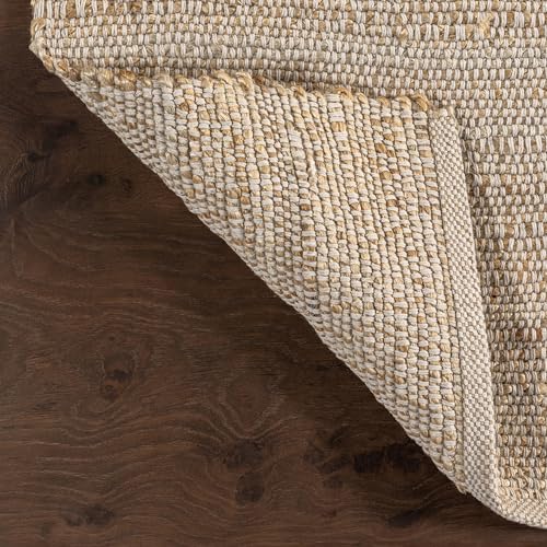 nuLOOM 5x8 Elfriede Jute & Cotton Hand Woven Area Rug, Natural, Solid Rustic Farmhouse Style, Weaved Design, Natural Fiber, For Bedroom, Living Room, Dining Room, Hallway, Office, Entryway