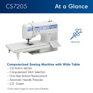 Brother CS7205 Computerized Sewing Machine with Wide Table, 150 Built-in Sewing Stitches, 1 Font, Wide Table, 11 Sewing Feet