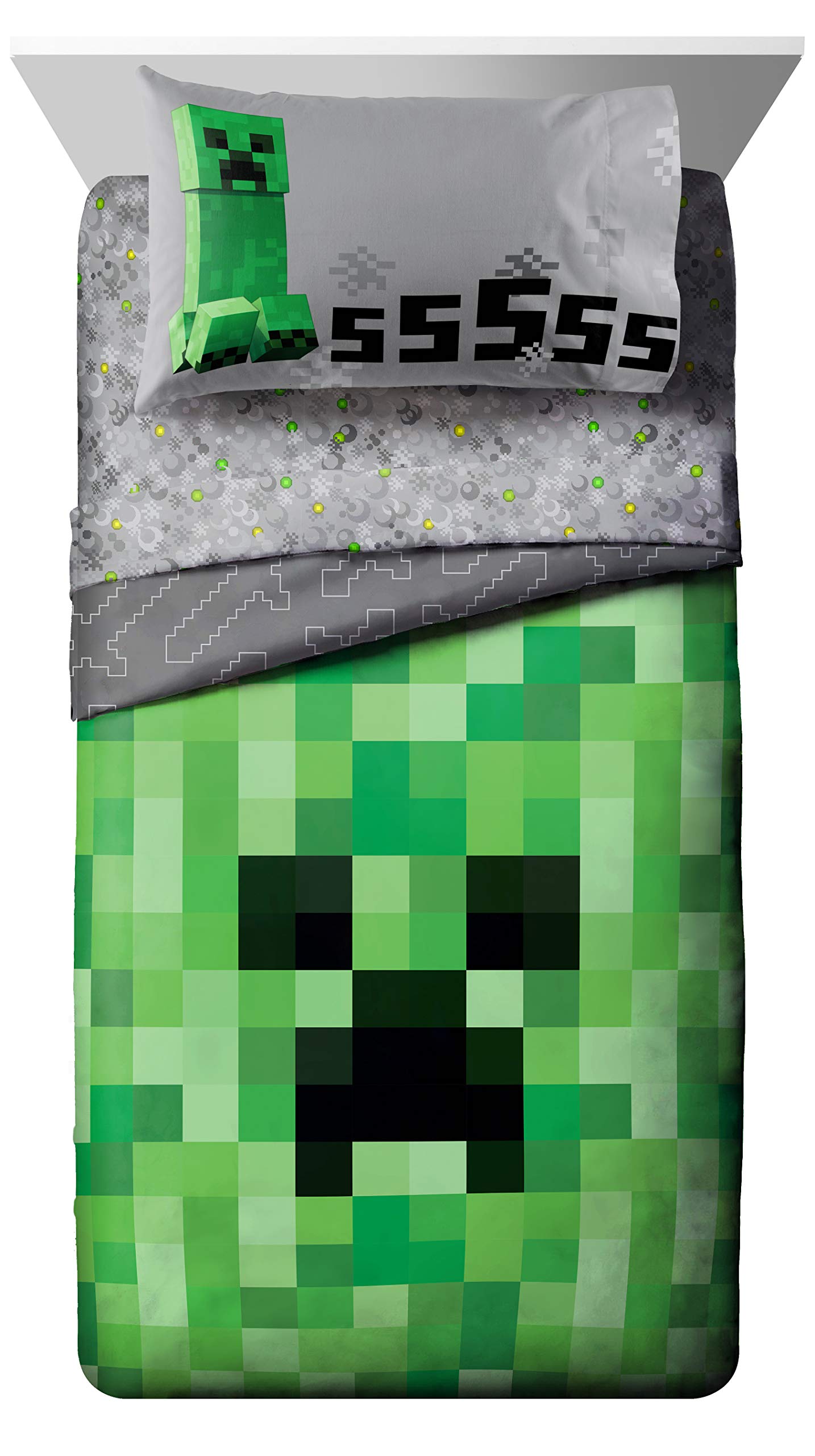 Jay Franco Minecraft Creeper 4 Piece Twin Bed Set (Offical Product)