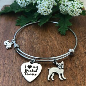 Boston Terrier Dog Bracelet - Expandable Charm Bangle for Terrier Owners - Pet Themed Jewelry