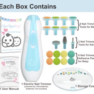 Royal Angels Baby Nail File 21 in 1, Safe Electric Baby Nail Buffer, Extra 13 Replacement Tools, Baby Nail Kit, Baby Nail Trimmer, Newborn Toddler Toes and Fingernails Clipper, Trim and Polish (Blue)