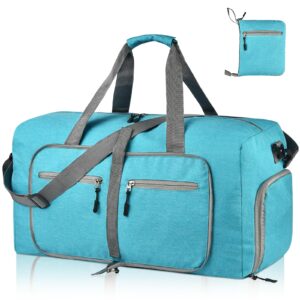 dimayar travel duffle bag for men - foldable duffel bag with shoes compartment - overnight bags waterproof & tear resistant(40l,mint green)