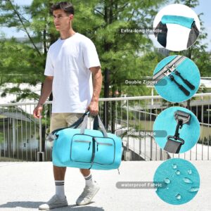 Dimayar Travel Duffle Bag for Men - Foldable Duffel Bag with Shoes Compartment - Overnight Bags Waterproof & Tear Resistant(40L,Mint Green)