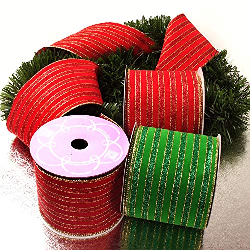 4" X 10 Yards Red Regal Stripes Velvet Wired Ribbon Christmas