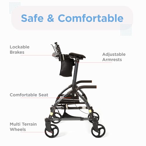 Journey UPWalker Standard – The Original Upright Walker – Premium, Lightweight Adjustable Upright Rollator Walker with Seat for Adults, Seniors & The Elderly