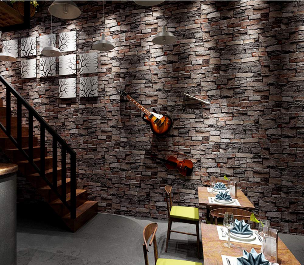 Vopie Brick Wallpaper, Stone Textured, Removable and Waterproof for Home Design and Room Decoration, Super Large Size 0.53m x 10m / 393.7" x 21"