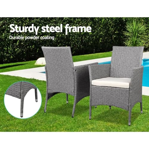 Gardeon Patio Porch Furniture Sets 3 Pieces PE Rattan Wicker Chairs with Table Outdoor Garden Furniture Sets