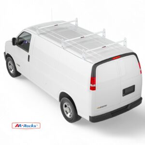 AA-Racks Model X316 HighTop 3 Bar Rain-Gutter Roof Rack Heavy-Duty Adjustable Steel High Roof Rack Matte White