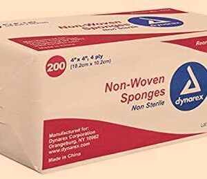 Dynarex Non-Woven Sponges, Non-Sterile, Gauze, for Cleansing, Prepping and Dressing, Highly-Absorbent, Less Linting, 4-Pack, 4"x 4", 4 Ply, 800 Sponges