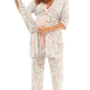 Everly Grey Women's Analise 5 Piece Maternity and Nursing PJ Pant Set with Matching Baby Gown and Hat, Cloud Blue, Extra Small