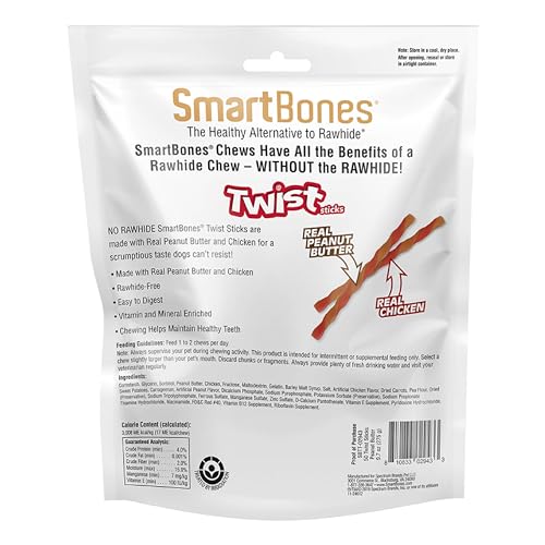 SmartBones Smart Twist Sticks With Peanut Butter 50 Count, Rawhide-Free Chews For Dogs, SBTT-02943, 50-count