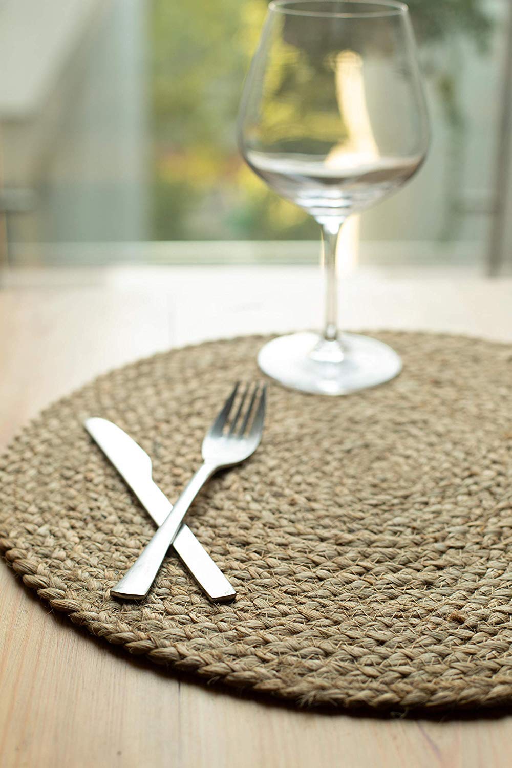 The Home Talk Rustic Round Tablemat Hand-Made Mats for Parties, Dining Table, Coasters Decorative Placemats Jute Natural Fibers, Pack of 4, 14’’ Round Diameter - Natural Jute