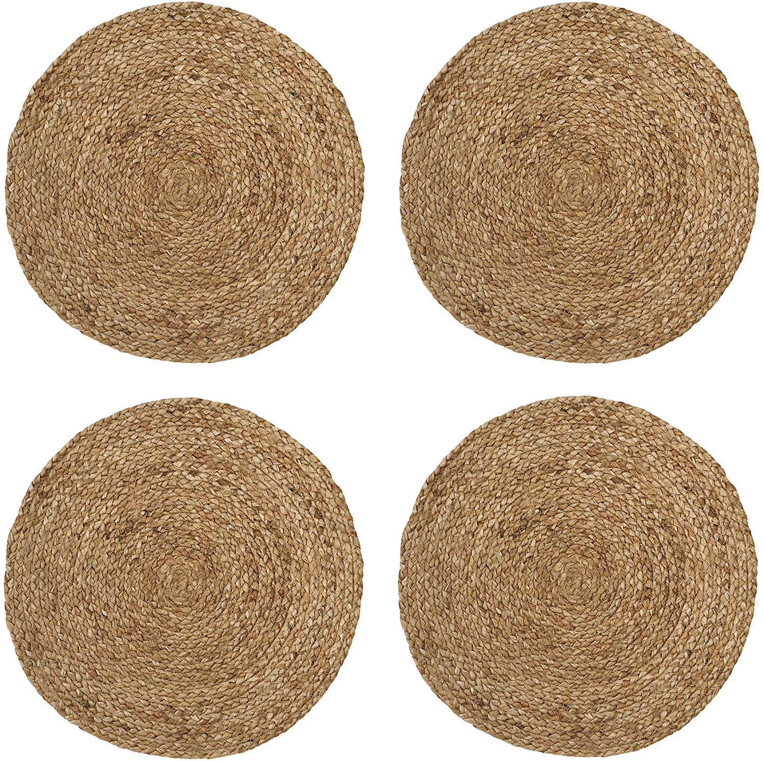 The Home Talk Rustic Round Tablemat Hand-Made Mats for Parties, Dining Table, Coasters Decorative Placemats Jute Natural Fibers, Pack of 4, 14’’ Round Diameter - Natural Jute