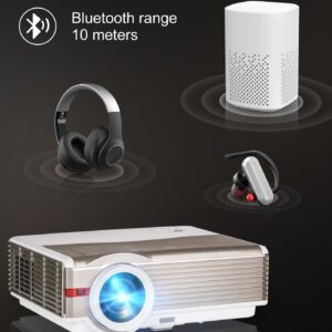 Native 1080P Full HD WiFi and Bluetooth Outdoor Projector with Speaker, 9000 Lumen Movie Projector for Home Theater, Compatible with iOS/Android/Laptop/HDMI/PC/TV Stick/USB