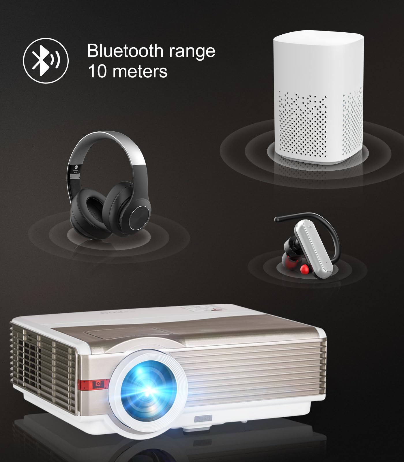 Native 1080P Full HD WiFi and Bluetooth Outdoor Projector with Speaker, 9000 Lumen Movie Projector for Home Theater, Compatible with iOS/Android/Laptop/HDMI/PC/TV Stick/USB