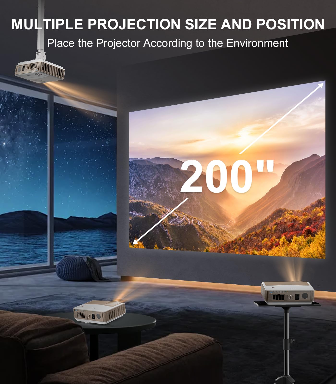 Native 1080P Full HD WiFi and Bluetooth Outdoor Projector with Speaker, 9000 Lumen Movie Projector for Home Theater, Compatible with iOS/Android/Laptop/HDMI/PC/TV Stick/USB